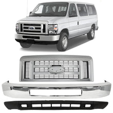 Load image into Gallery viewer, Front Bumper Chrome &amp; Grille Assembly Kit For 2008-2019 Ford E-150 E-250 E-350 Super Duty E-450 Super Duty