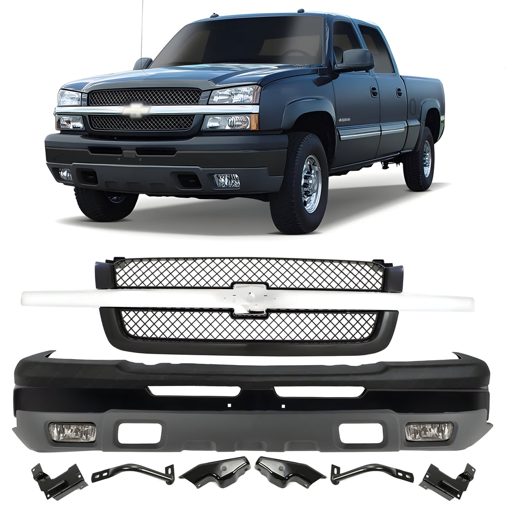 Front Bumper Paintable & Bumper Brackets Kit For 2003-2007 Chevrolet Silverado 1500