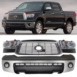 2010-2013 Toyota Tundra Front Bumper Chrome Steel & Headlights Assembly Kit | OEM Fit