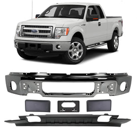 2009-2014 Ford F-150 Front Bumper Chrome Steel & Valance Textured Black Kit | OEM Fit