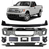 Front Bumper Chrome Steel & Fog Lights Assembly Kit For 2009-2014 Ford F-150