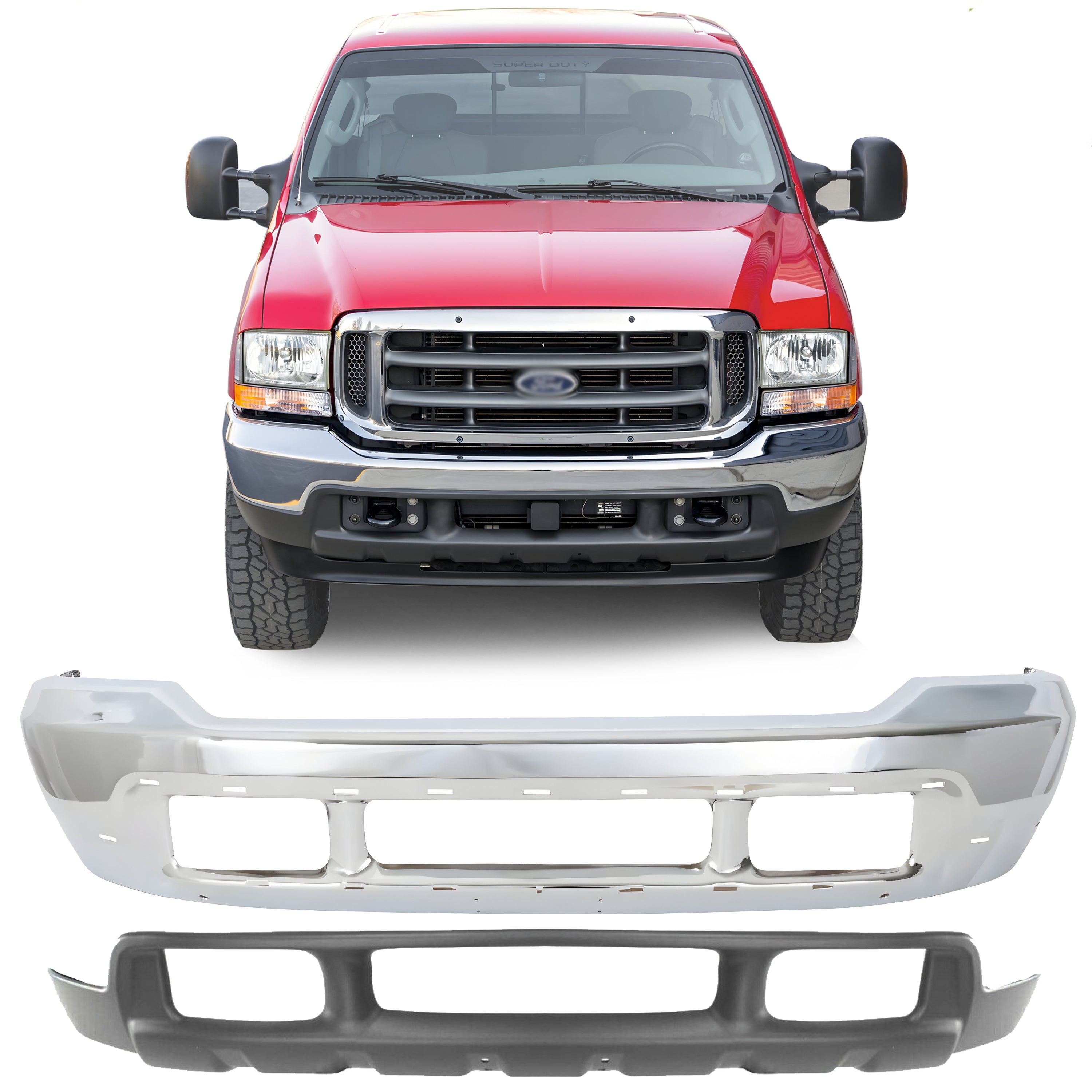 1999-2004 Ford F-250 Super Duty and 350 Front Bumper Chrome & Valance Kit | OEM Fit