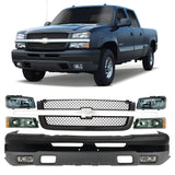 Front Bumper Primed & Fog Lights Assembly Kit For 2003-2007 Chevrolet Silverado 1500