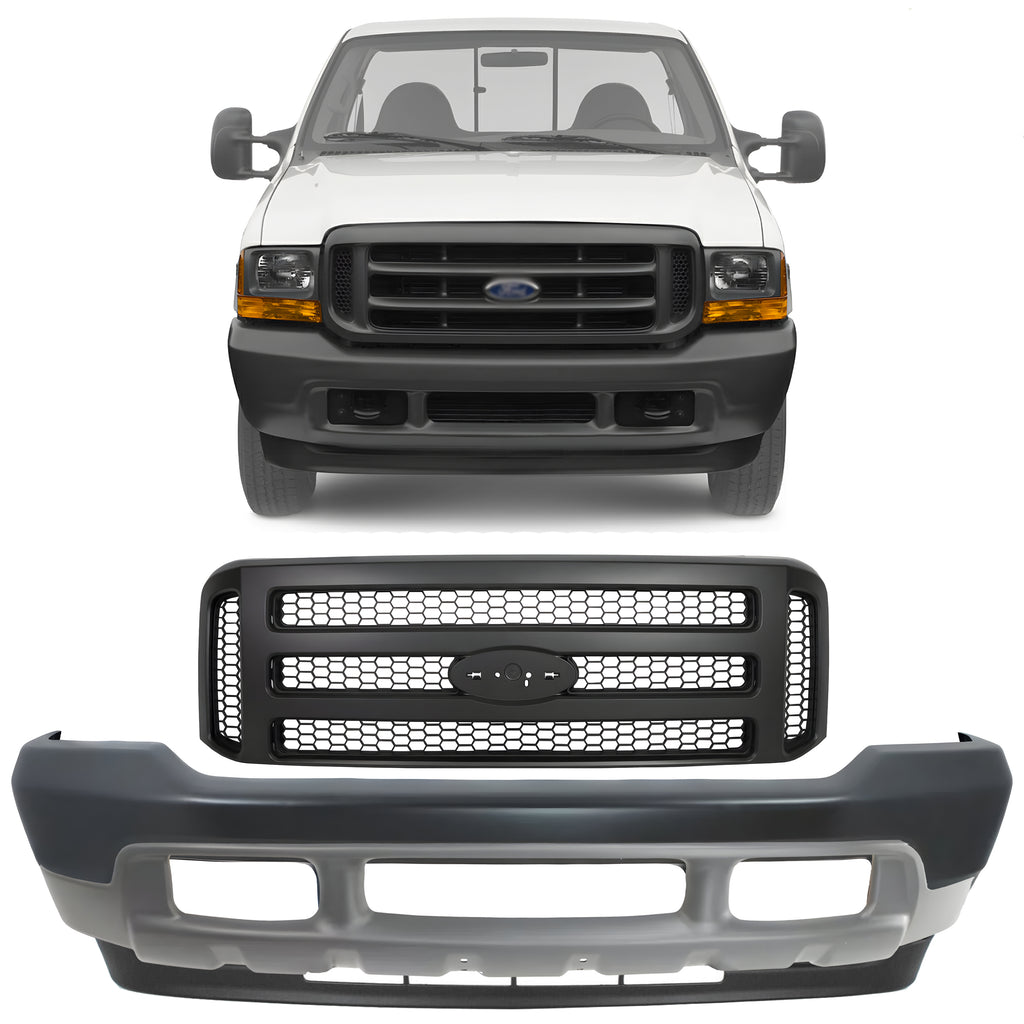 Front Bumper Primed & Grille Assembly Kit For 1999-2004 Ford F-250 Super Duty