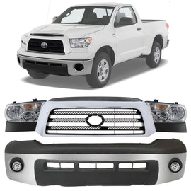 2007-2009 Toyota Tundra Front Bumper Chrome Steel & Headlight Assembly Kit | OEM Fit