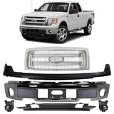 Front Bumper Chrome Steel & Grille Assembly Chrome Kit For 2009-2014 Ford F-150