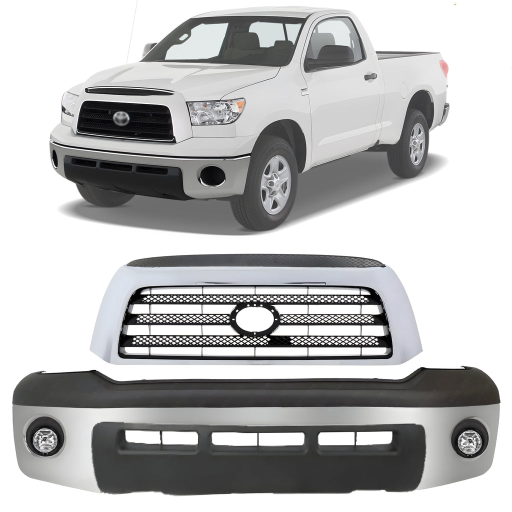 Front Bumper Chrome Steel & Grille Assembly Kit For 2007-2009 Toyota Tundra