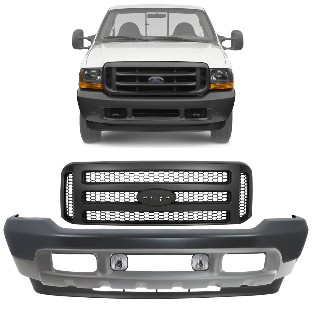 Front Bumper Primed & Grille Assembly Kit For 1999-2004 Ford F-250 Super Duty