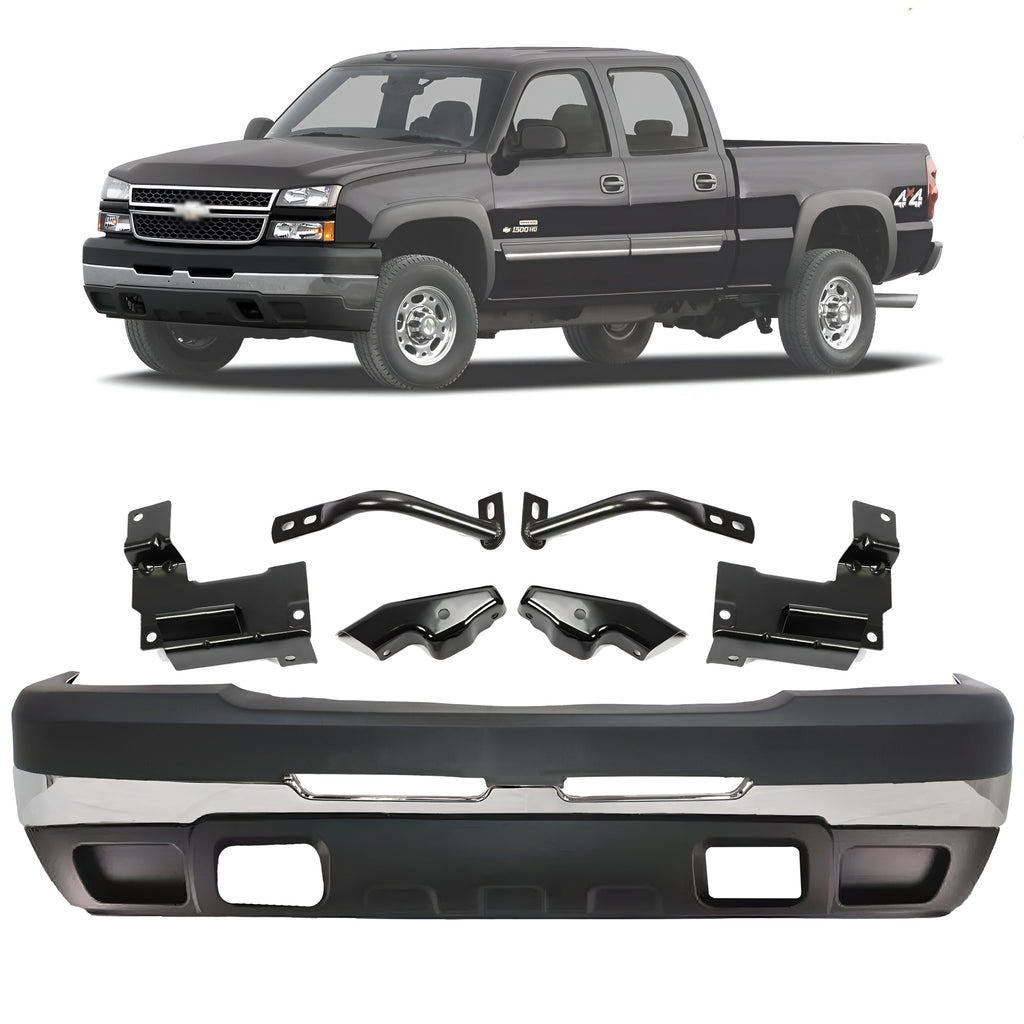 Front Bumper Chrome & Brackets Kit For 2003-2007 Chevrolet Silverado 1500 2500 HD