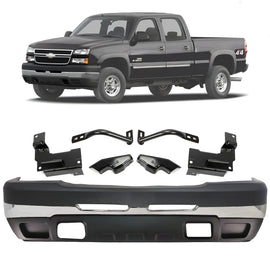 2003-2007 Chevrolet Silverado 1500 2500 HD Front Bumper Chrome & Brackets Kit | OEM Fit