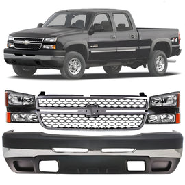 2003-2007 Chevrolet Silverado 1500 2500 Front Bumper Chrome & Headlight Kit | OEM Fit