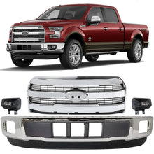 Load image into Gallery viewer, Front Bumper Chrome &amp; Fog Lights Assembly Kit For 2015-2017 Ford F150 Truck