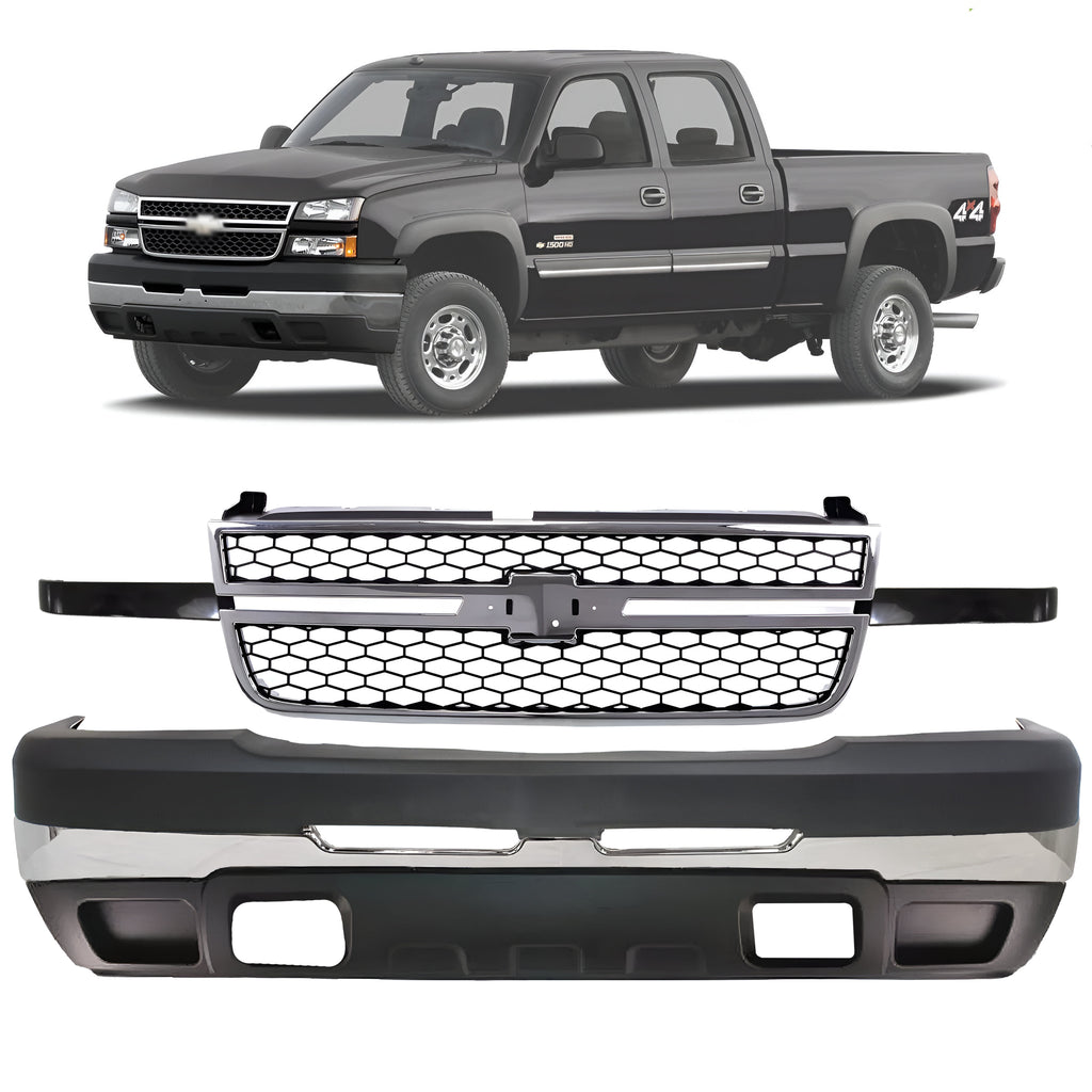 Front Bumper Chrome & Valance Kit For 2003-2007 Chevy Silverado 1500 2500