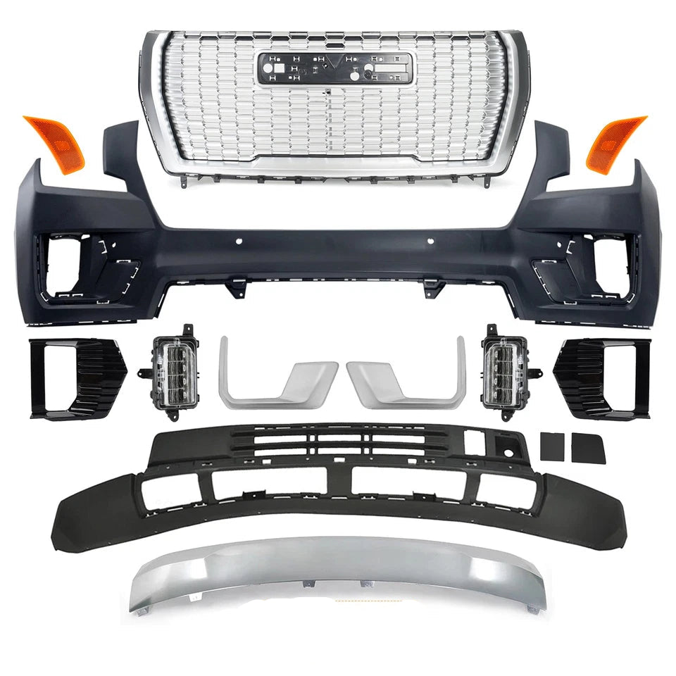 2021–2024 GMC Yukon & Yukon XL Denali Front Bumper Cover & Grille Kit 14 Pcs | OEM Fit
