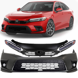 2022-2023 Honda Civic Front Bumper Cover Primed & Headlight Assembly Kit | OEM Fit