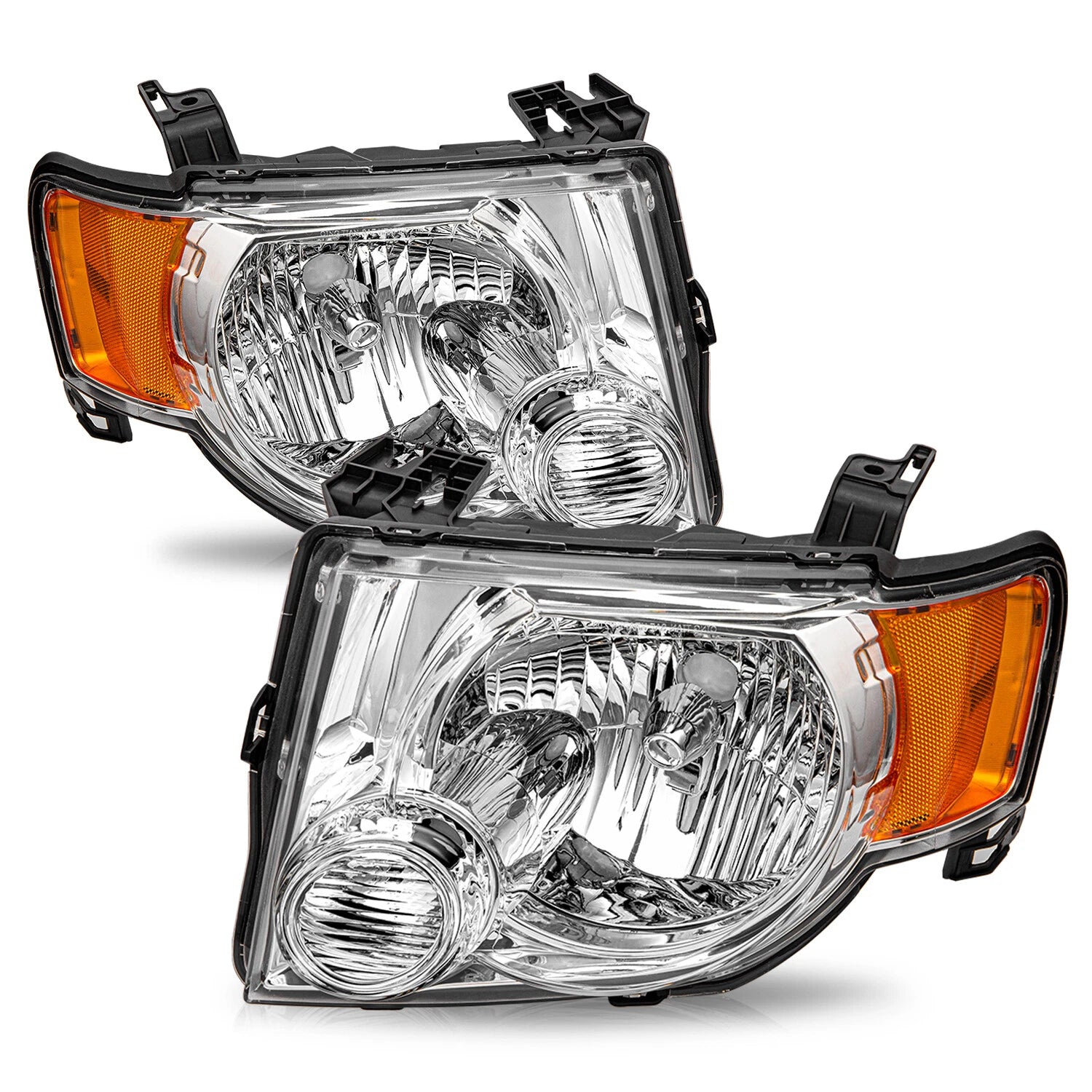 2008–2012 Ford Escape SUV Chrome Headlights Assembly W/ Amber Corner Lamps Pair | OEM Fit