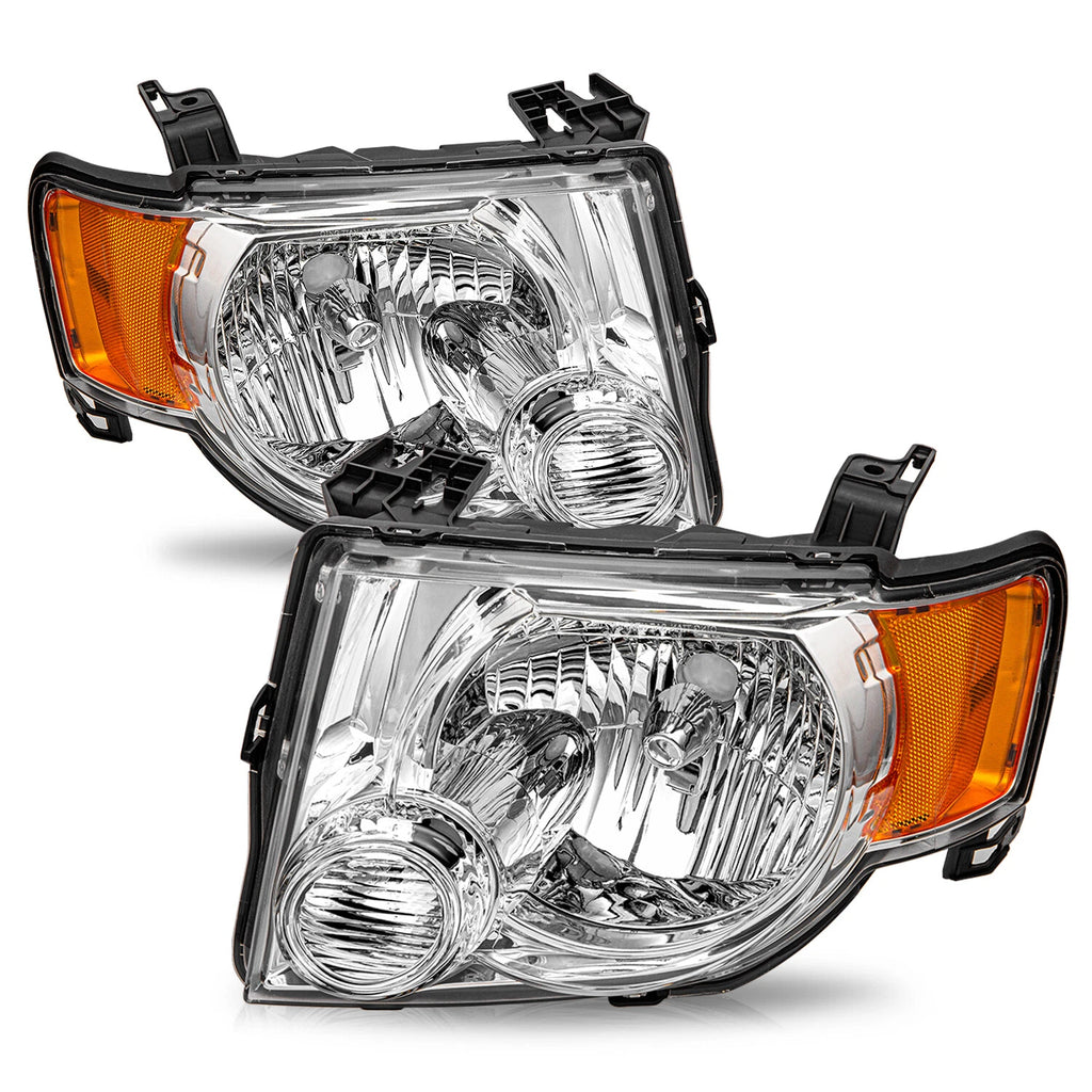 2008–2012 Ford Escape SUV Chrome Headlights Assembly W/ Amber Corner Lamps Pair | OEM Fit