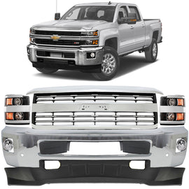 2015-2019 Chevrolet Silverado 2500 HD 3500 HD Front Bumper Chrome & Headlight Kit | OEM Fit
