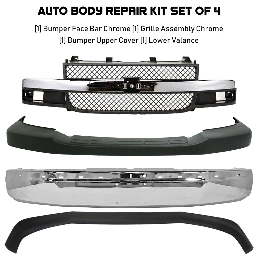 P2- 2000 Honda Civic - Front Bumper Chrome & Grille Assembly Kit For 2003-2023 Chevrolet Express 1500 2500 3500 4500