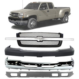 2003-2007 Chevrolet Silverado 2500 HD 3500 HD Front Bumper Chrome & Valance Textured Kit | OEM Fit