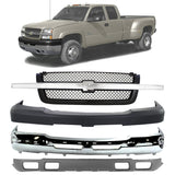 Front Bumper Chrome & Valance Textured Kit For 2003-2007 Chevrolet Silverado 2500 HD 3500 HD