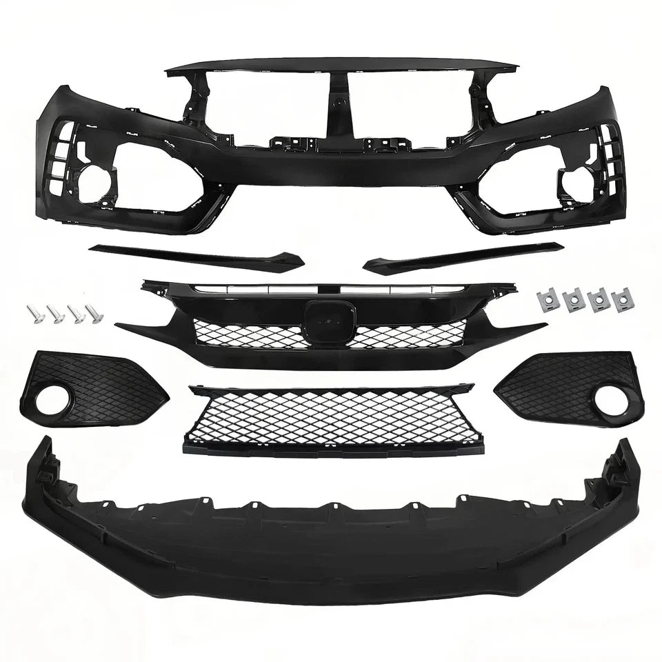 2016–2021 Honda Civic Type R Style Front Bumper Cover Kit W/ Grille | OEM Fit