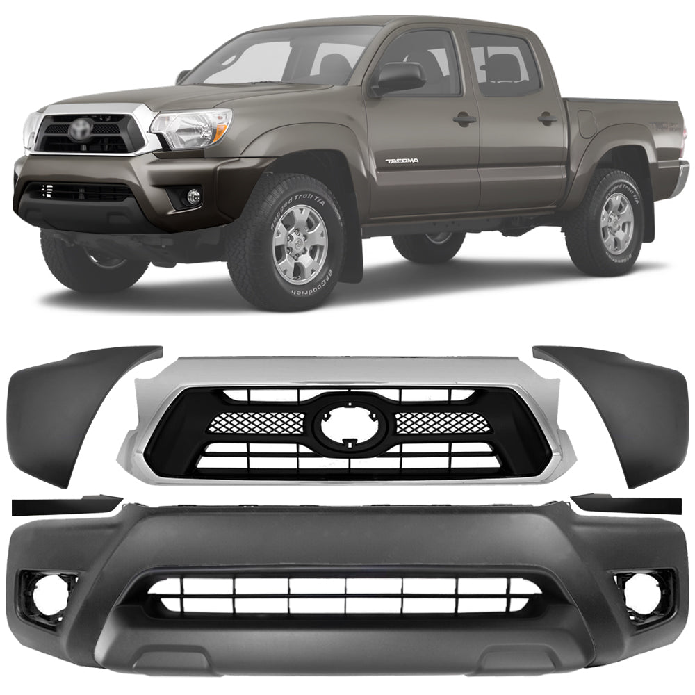 Front Bumper Cover Paintable & Grille Assembly Kit For 2012-2015 Toyota Tacoma