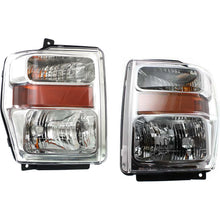 Load image into Gallery viewer, 2008–2010 Ford F-250 Super Duty Headlight Set Driver &amp; Passenger Side Halogen with Bulbs Chrome | OEM Fit