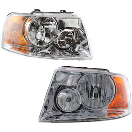2003–2006 Ford Expedition Headlight Set Left and Right Side Chrome Halogen w/ Bulb(s) (2-Piece Set) | OEM Fit