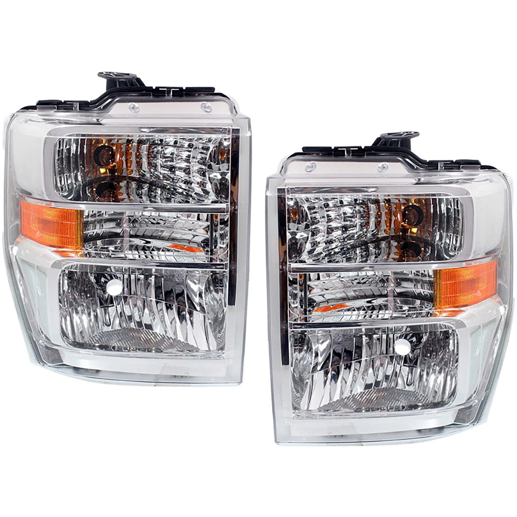 2008–2025 Ford E-350 Super Duty Headlight Set Driver & Passenger Side Halogen with Bulbs Pair 2Pc | OEM Fit