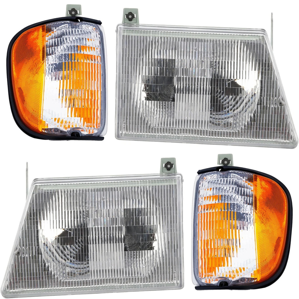 1992–2002 Ford E-150 / E-250 Econoline Headlight & Corner Light Kit 4Pc Set | OEM Fit
