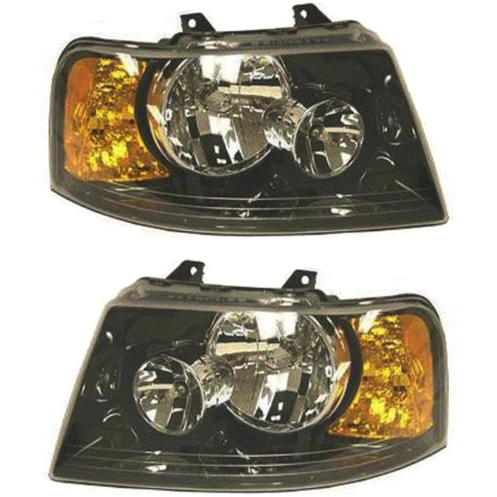 2003–2006 Ford Expedition Headlight Set Left and Right Side Black Halogen w/ Bulb(s) | OEM Fit