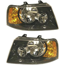 2003–2006 Ford Expedition Headlight Set Left and Right Side Black Halogen w/ Bulb(s) | OEM Fit