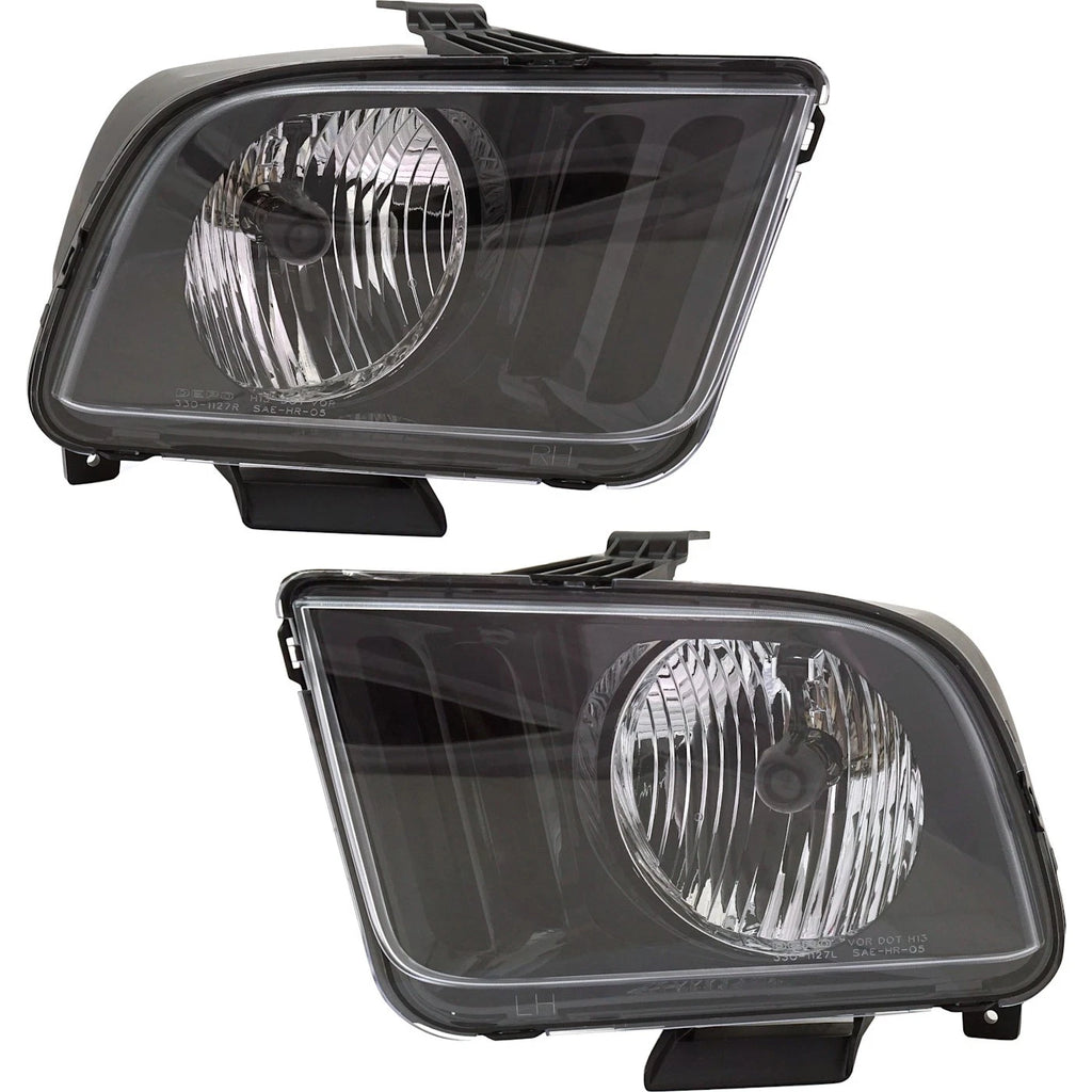 2005–2006 Ford Mustang Base / GT Headlight Set Left and Right Side Halogen w/ Bulb(s) (Set of 2) | OEM Fit