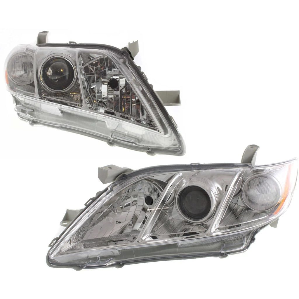 2007–2009 Toyota Camry SE/LE/XLE Headlight Set Left & Right Chrome Housing | OEM Fit