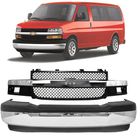 2003-2023 Chevrolet Express 1500 2500 3500 4500 P2- 2000 Honda Civic - Front Bumper Chrome & Grille Assembly Kit  | OEM Fit