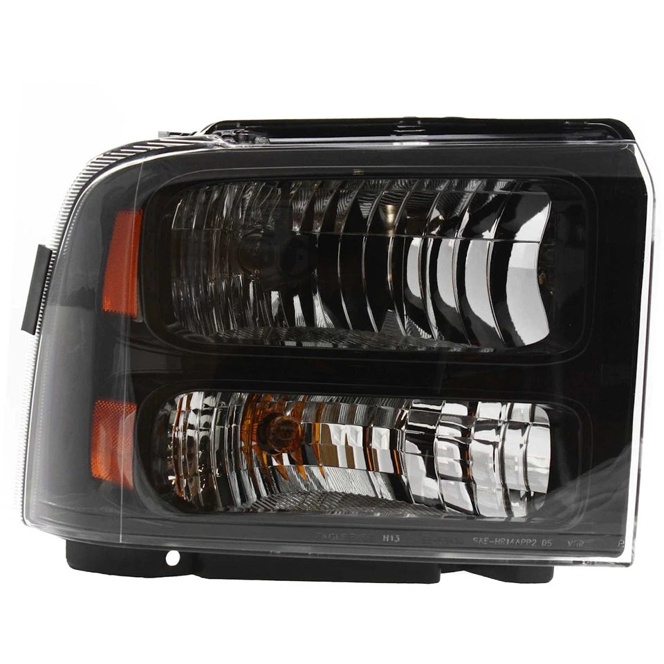 Headlights For 2005-2007 Ford F-250 Super Duty Driver & Passenger Side Halogen w/ Bulbs Black (Pair, Set of 2)