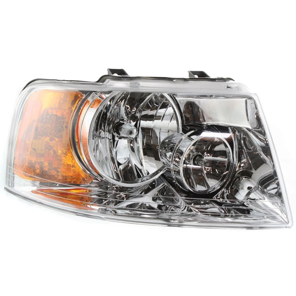 2003–2006 Ford Expedition Headlight Set Left and Right Side Chrome Halogen w/ Bulb(s) (2-Piece Set) | OEM Fit