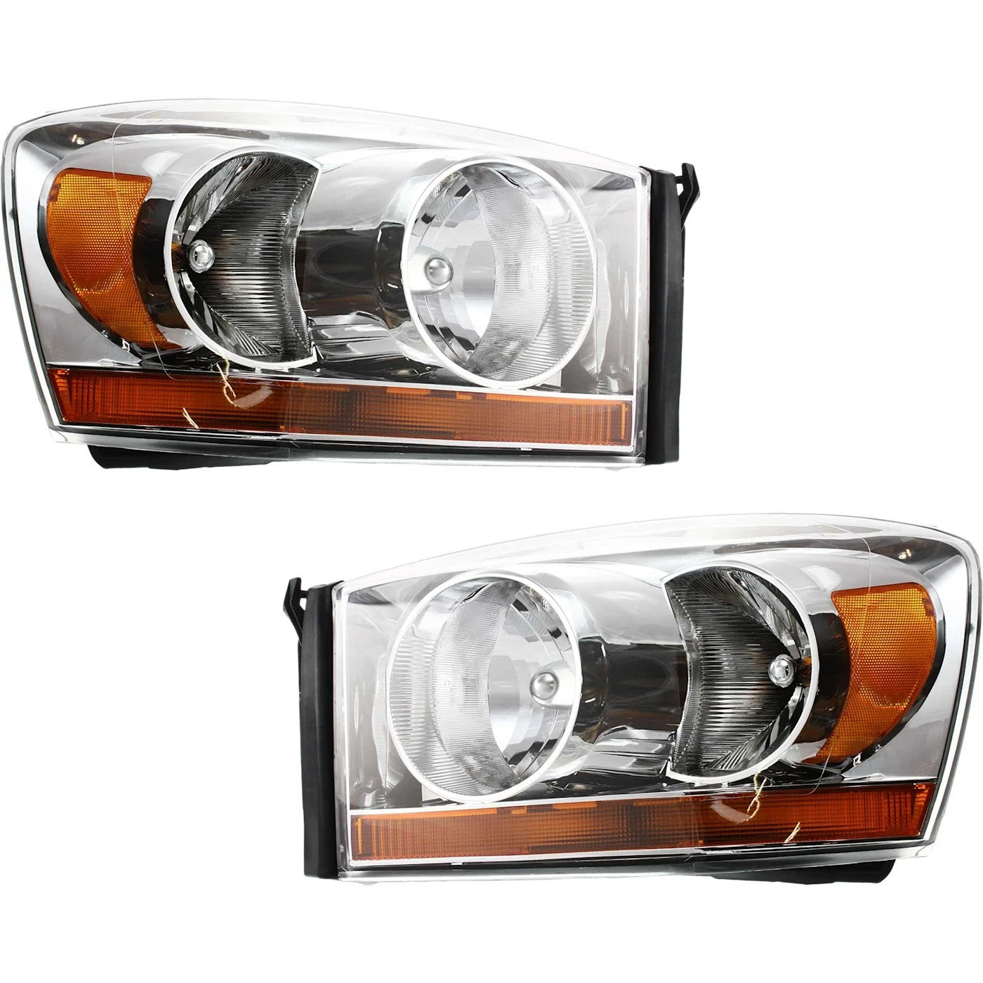 2006–2008 Dodge Ram 1500 Headlight Assembly Set Left and Right Side Chrome w/ Bulb(s) | OEM Fit