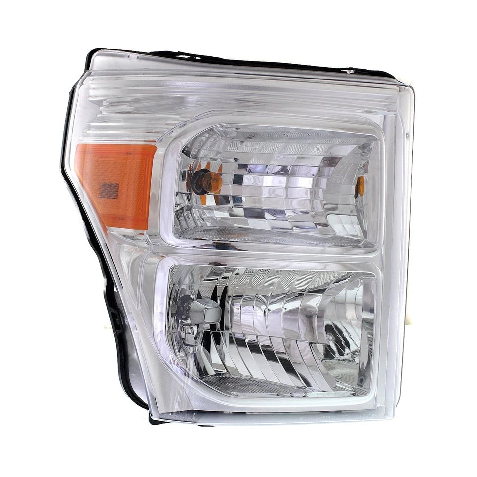 2011–2016 Ford F-250 Super Duty Headlight Set Driver & Passenger Side Halogen with Bulbs Chrome | OEM Fit