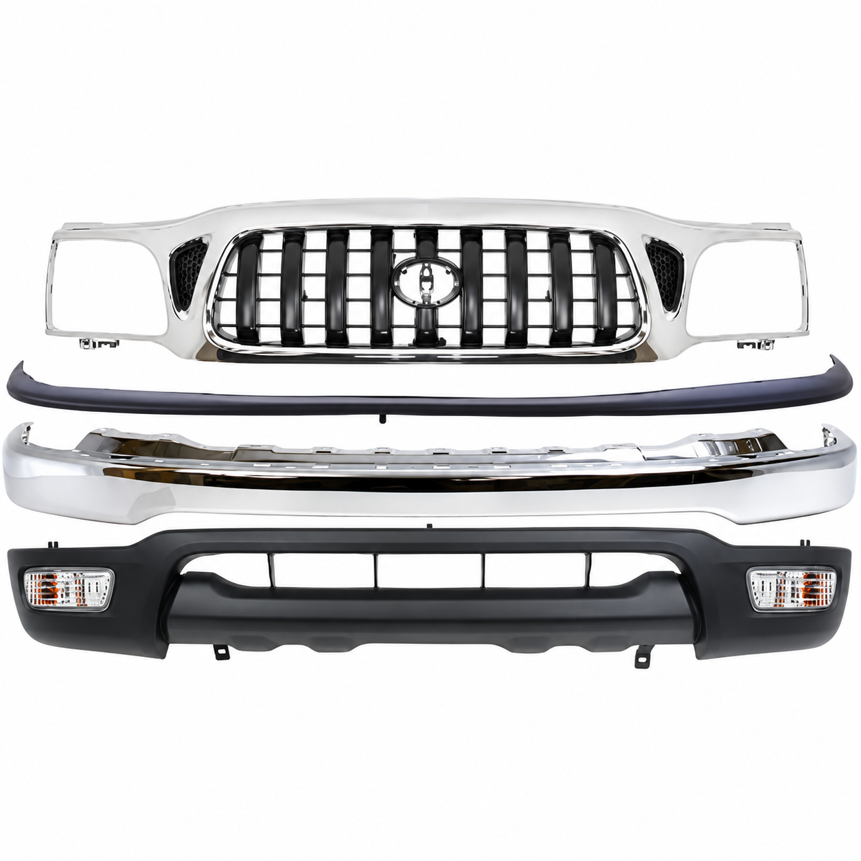 2001-2004 Toyota Tacoma Front Bumper Chrome Steel & Turn Signal Lights Kit  | OEM Fit