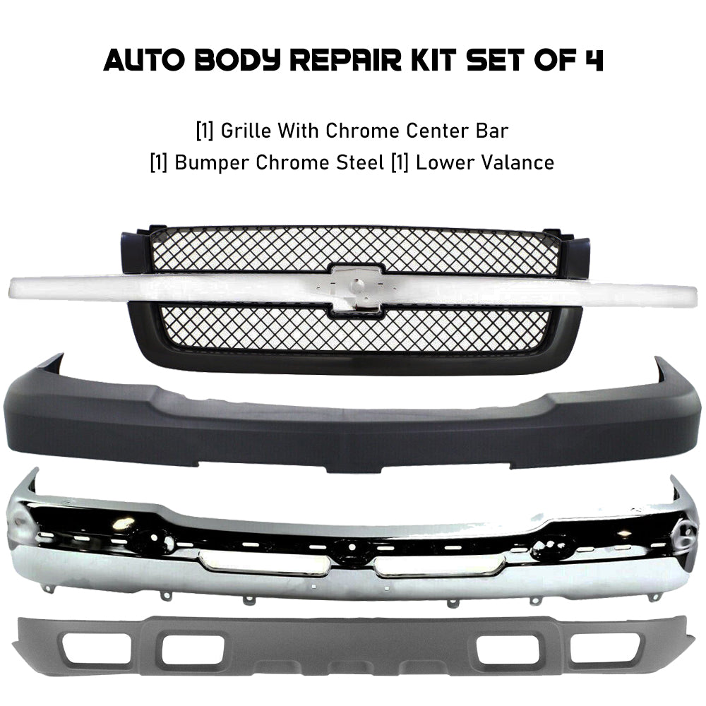 Front Bumper Chrome & Valance Textured Kit For 2003-2007 Chevrolet Silverado 2500 HD 3500 HD