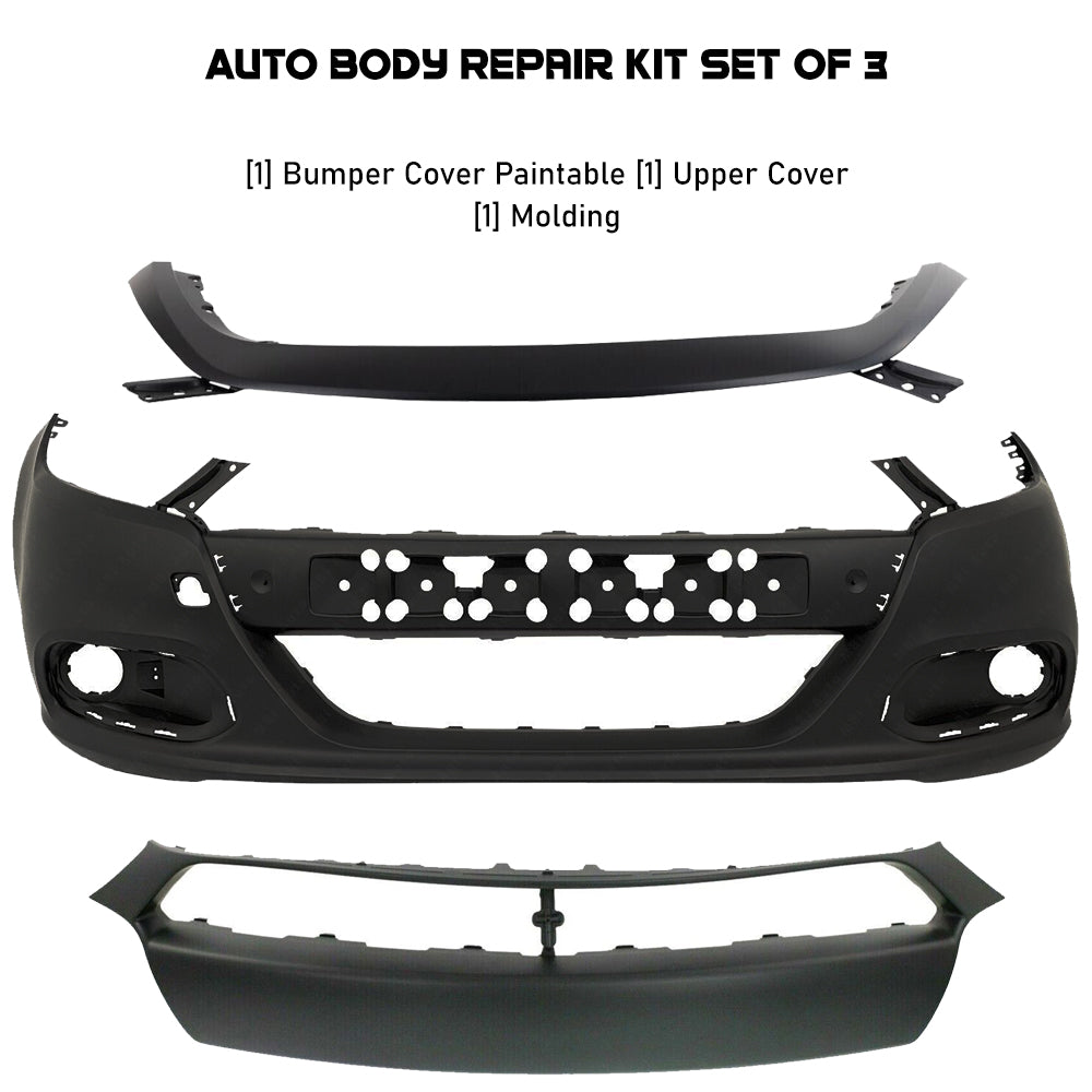 Front Bumper Cover & Upper Cover & Bumper Molding Trim Kit For 2013-2016 Dodge Dart