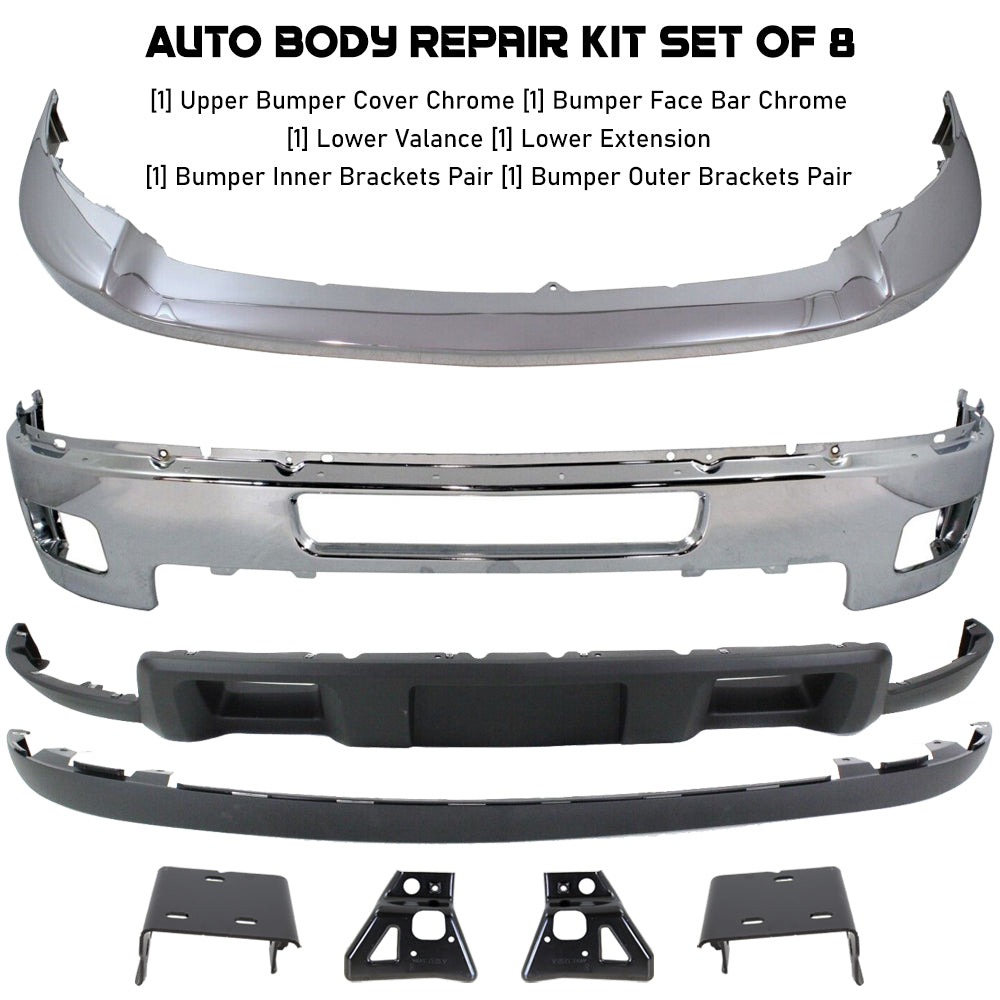 Front Bumper Chrome & Bumper Brackets Kit For 2011-2014 Silverado 2500 HD 3500 HD