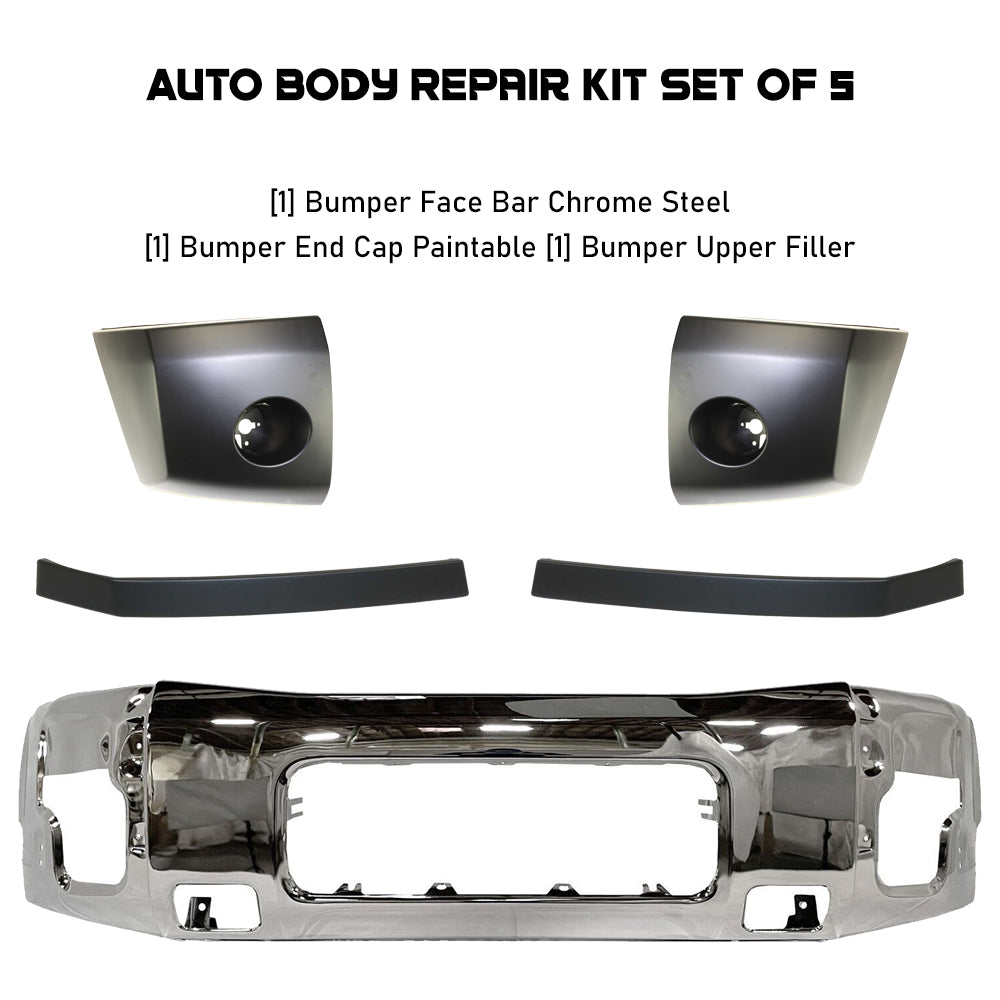 Front Bumper Chrome & Bumper End Caps Kit For 2004-2007 Nissan Titan