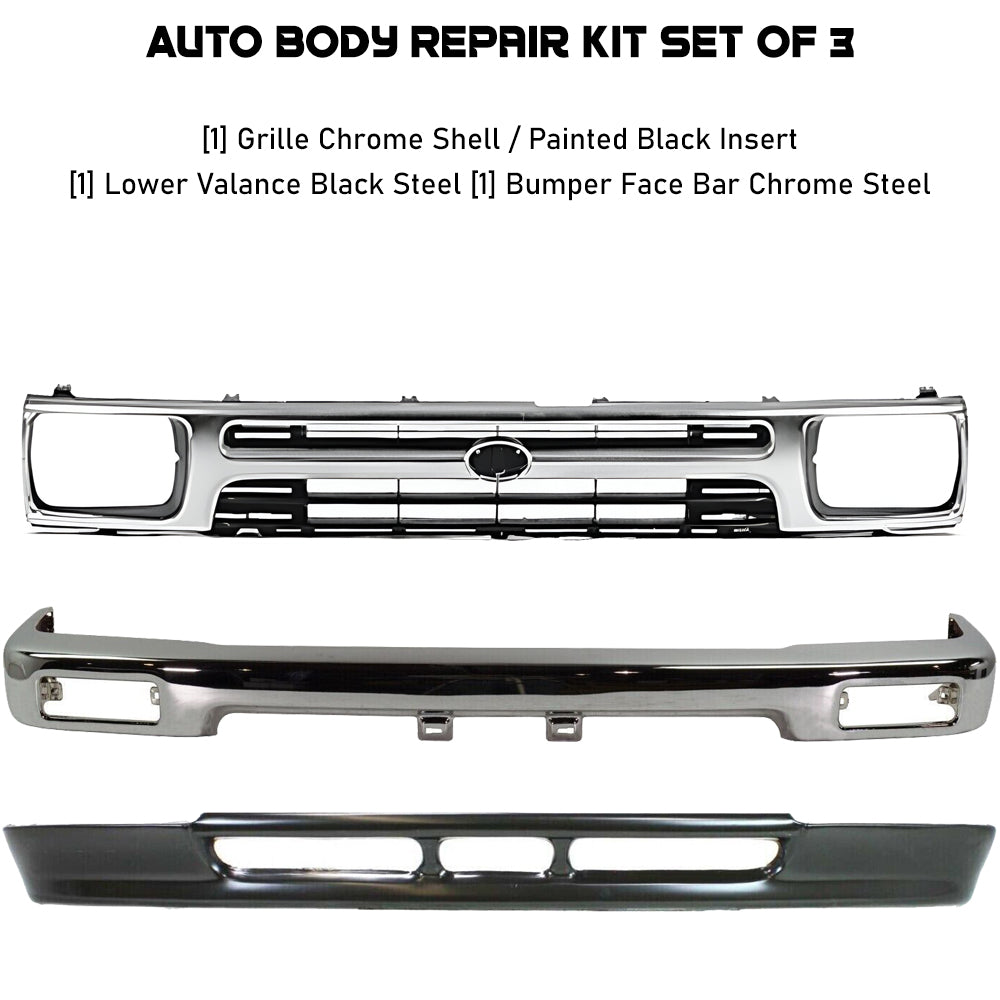 Front Bumper Chrome & Grille Assembly & Valance Kit For 1989-1995 Toyota Pickup 2WD