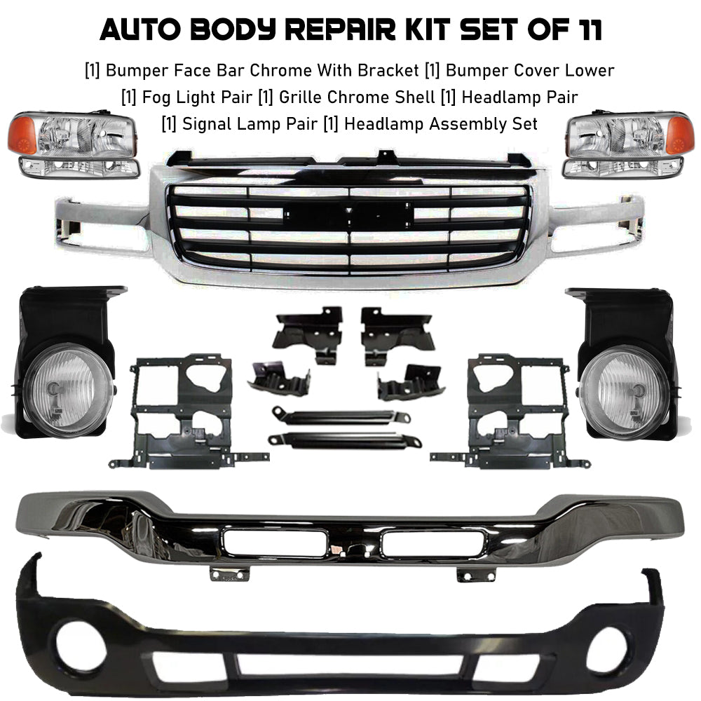 Front Chrome Bumper Kit & Bumper Brackets For 2003-2006 GMC Sierra 1500