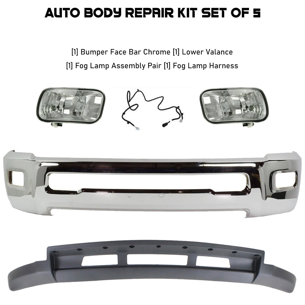 Front Bumper Chrome & Valance & Fog Lights Kit For 2013-2018 Ram 2500 3500