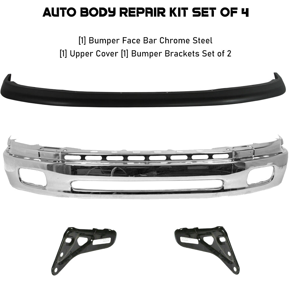 Front Bumper Chrome & Bumper Upper Cover & Brackets Kit For 2000-2002 Toyota Tundra Base