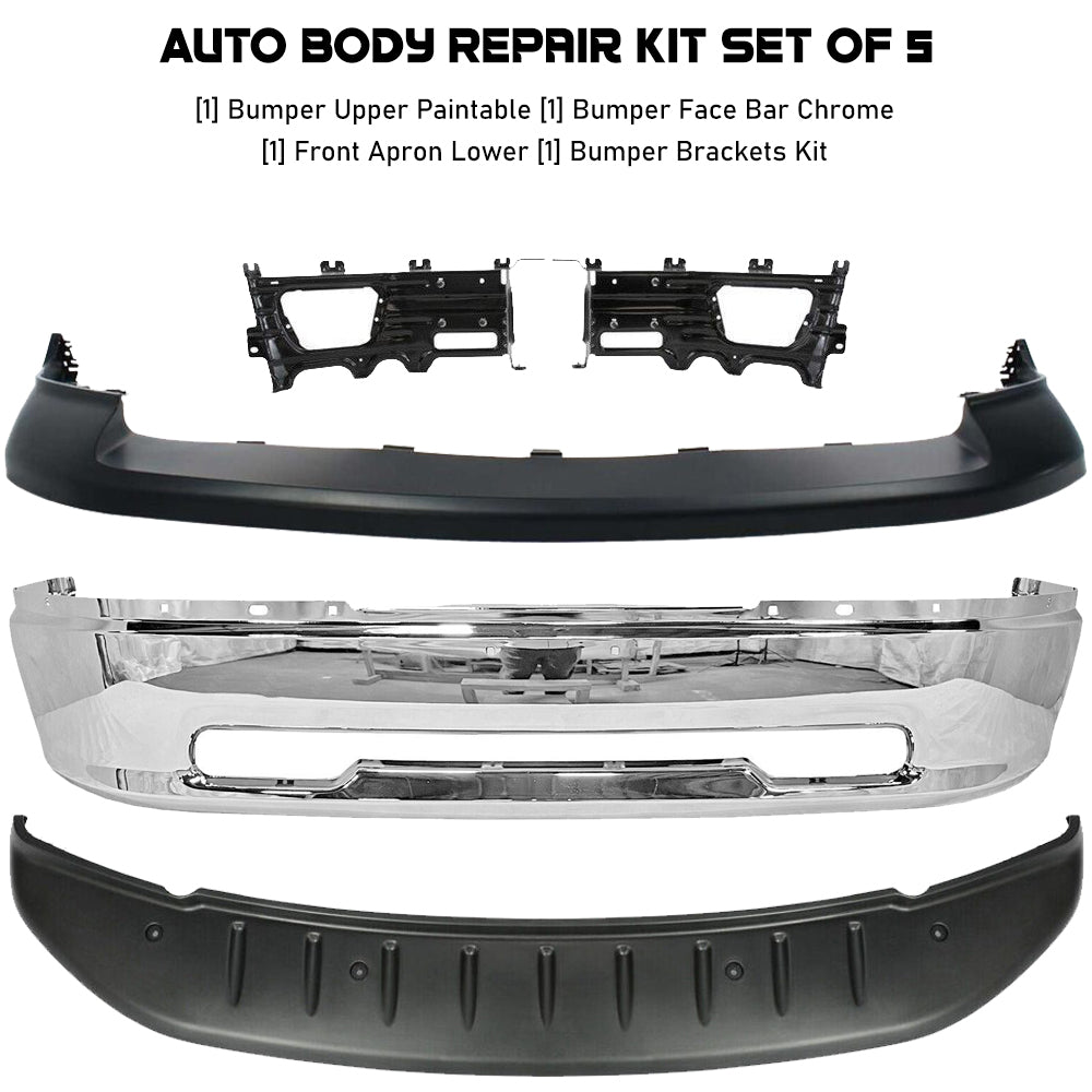 Front Bumper Chrome & Bumper Cover & Valance Kit For 2009-2012 Ram 1500